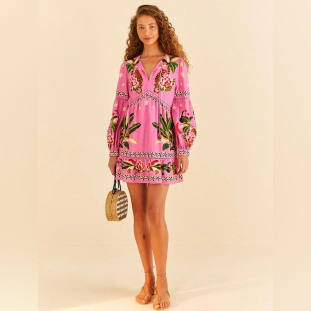 Farm Rio pink leopard forest mini dress Sz M
